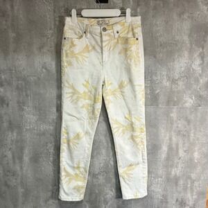 Free People Yellow White Botanical Print Skinny Jeans Mid Rise Size 28 Ankle